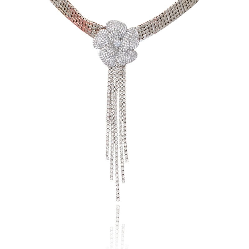 Elegant Crystal Rose Choker Necklace with Tassel Drop - Image 5