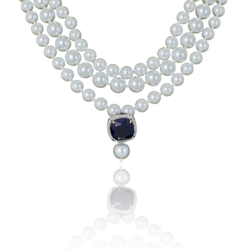 Regal Pearl & Sapphire Statement Necklace - Image 8