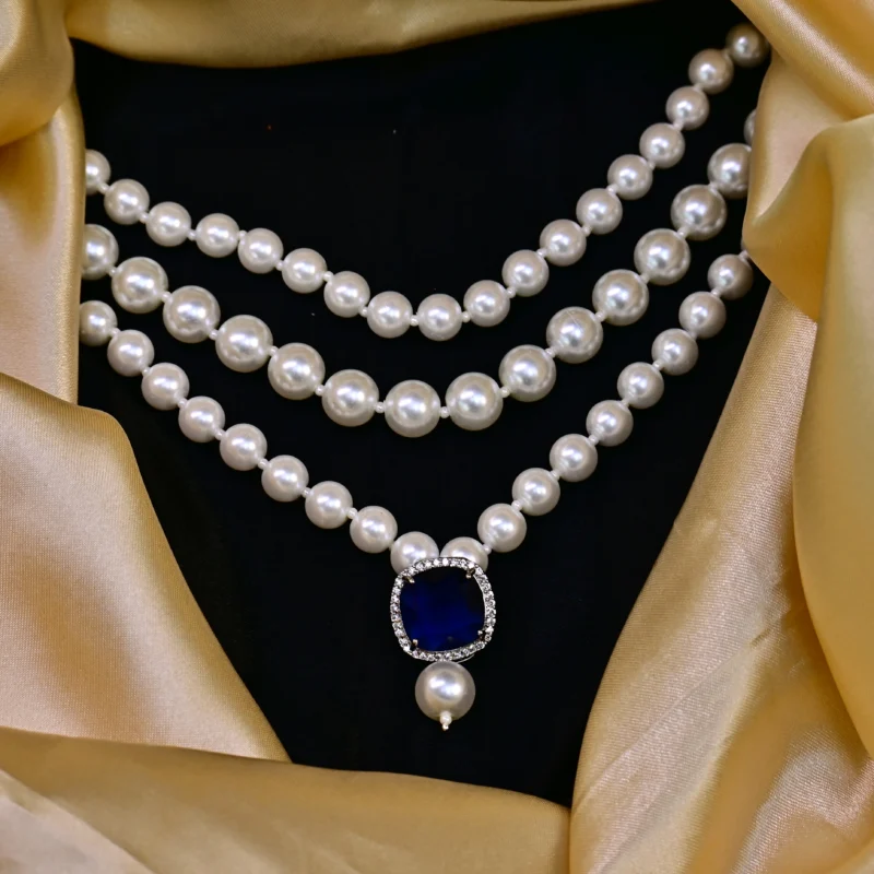 Regal Pearl & Sapphire Statement Necklace - Image 2