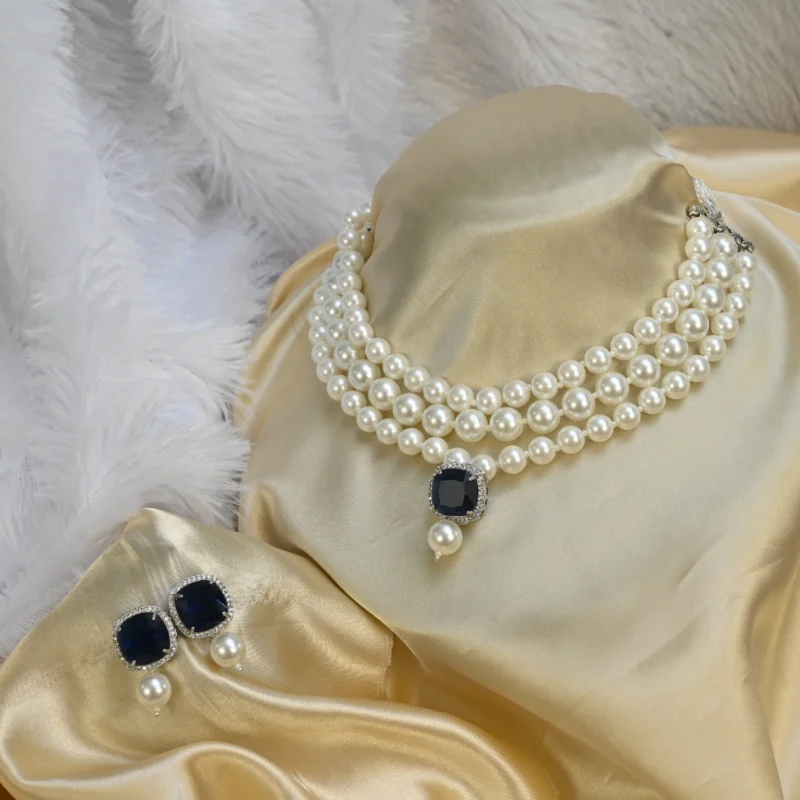 Regal Pearl & Sapphire Statement Necklace - Image 6