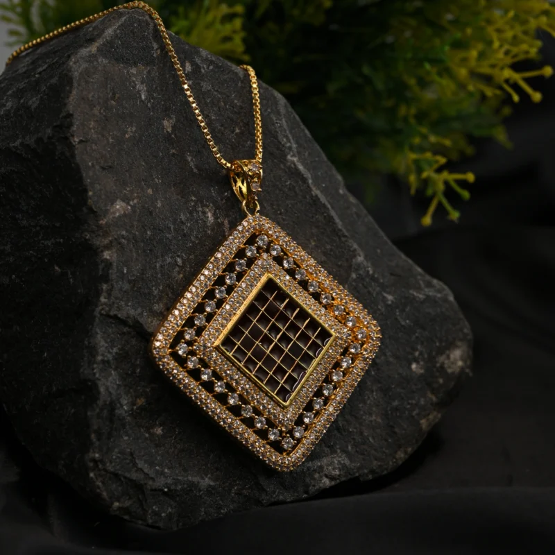 Golden Mosaic Elegance Pendant Necklace - Image 2