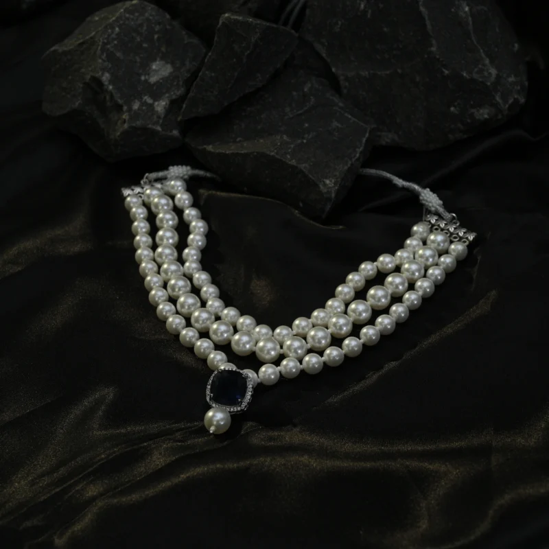 Regal Pearl & Sapphire Statement Necklace - Image 5