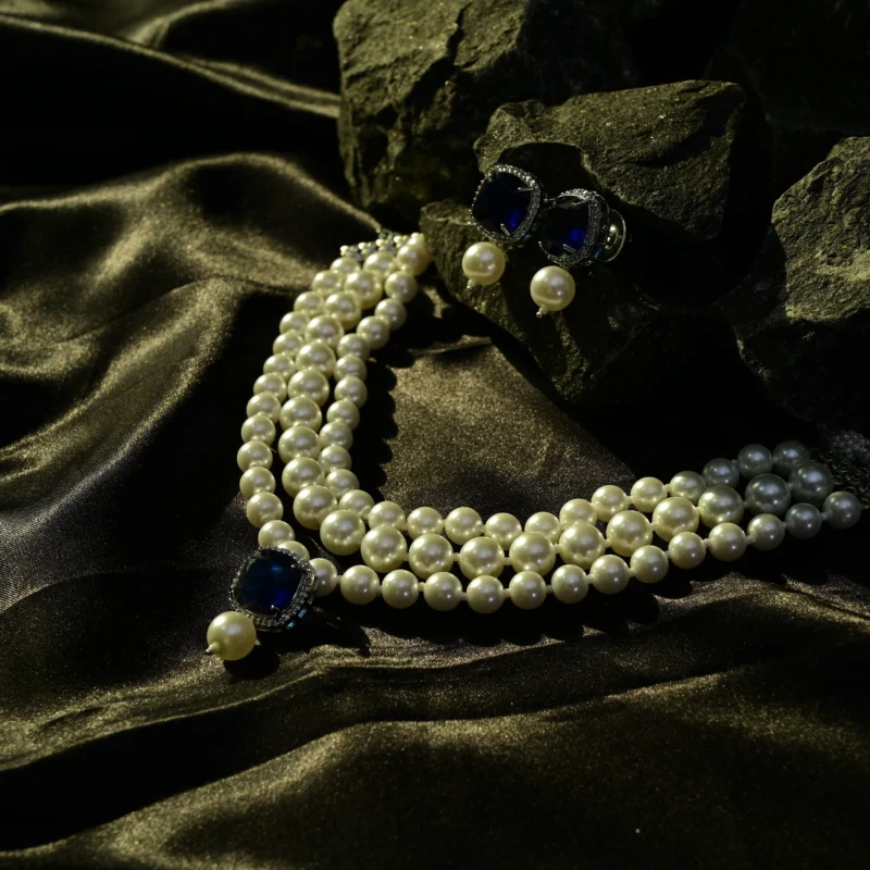 Regal Pearl & Sapphire Statement Necklace - Image 3