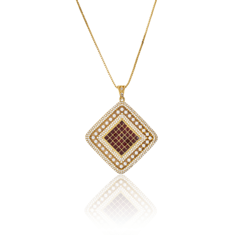 Golden Mosaic Elegance Pendant Necklace - Image 8