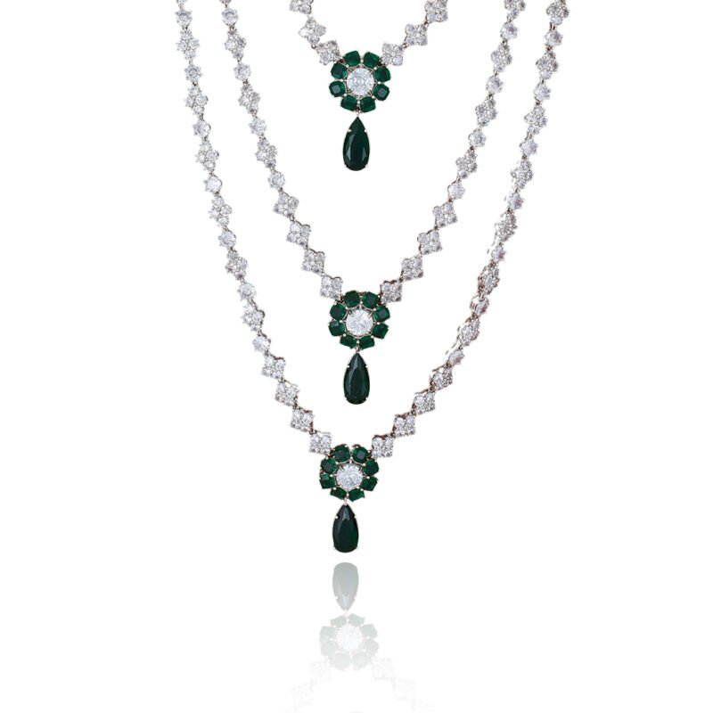 Diamond and Emerald Multi-Layer Necklace - Image 8