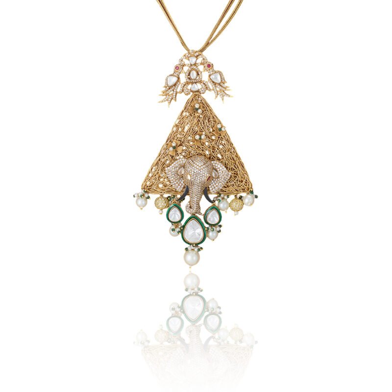 Elephant Motif Gold Necklace with Pearls and Gemstones - Image 4