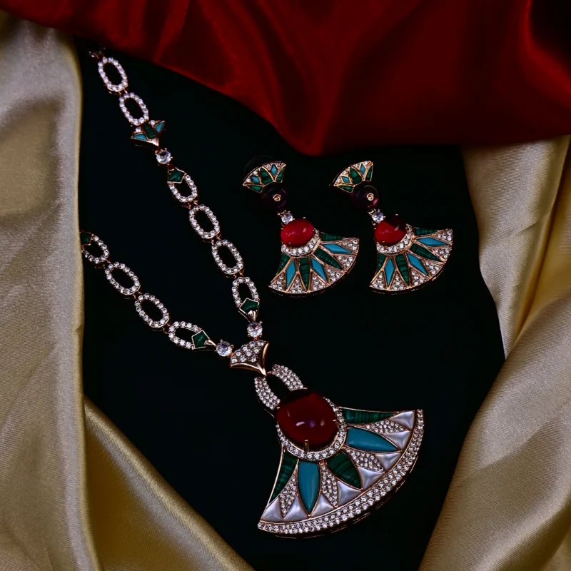 Fan-Shaped Ruby and Diamond Necklace - Image 2
