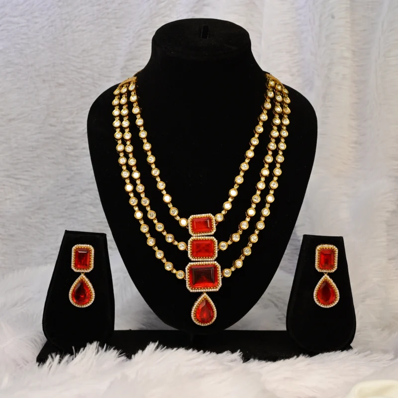 Red Coral and Diamond Triple Strand Necklace - Image 3