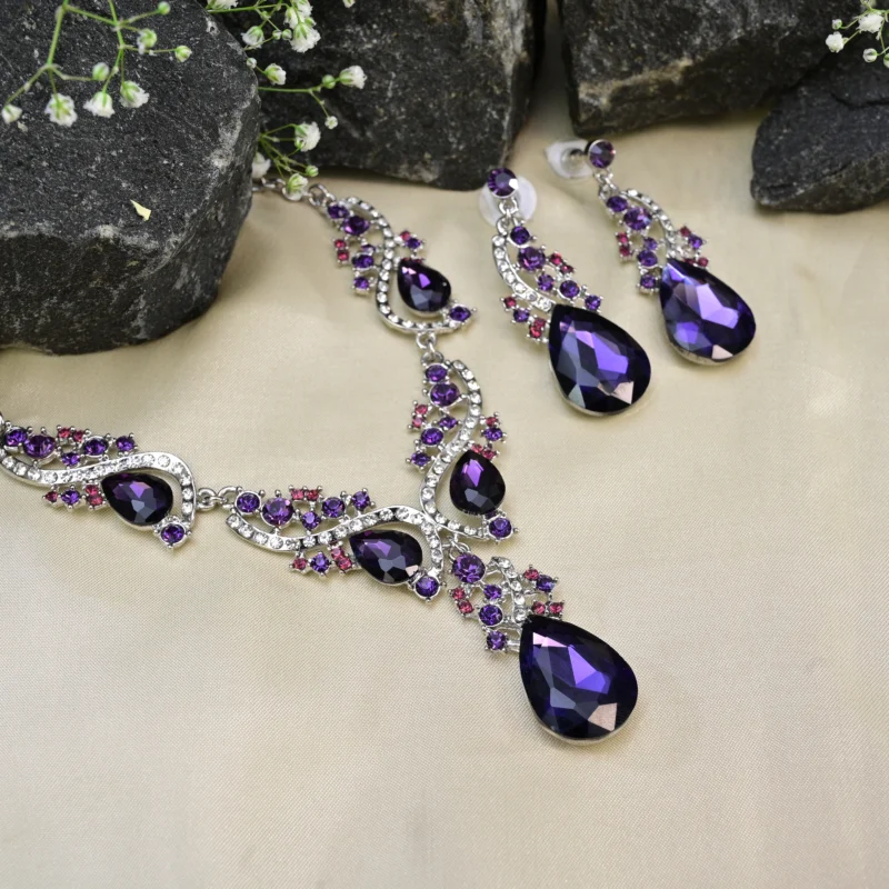 Amethyst and Ruby Floral Cascade Necklace - Image 2
