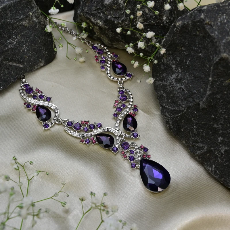 Amethyst and Ruby Floral Cascade Necklace - Image 4