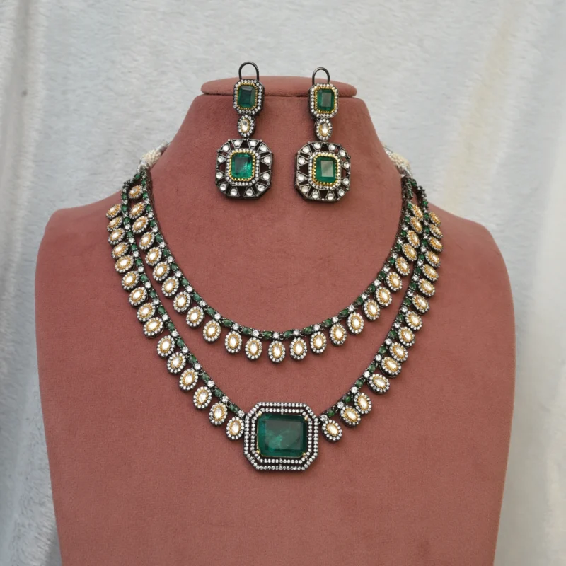 Emerald and Diamond Double-Strand Necklace - Image 2