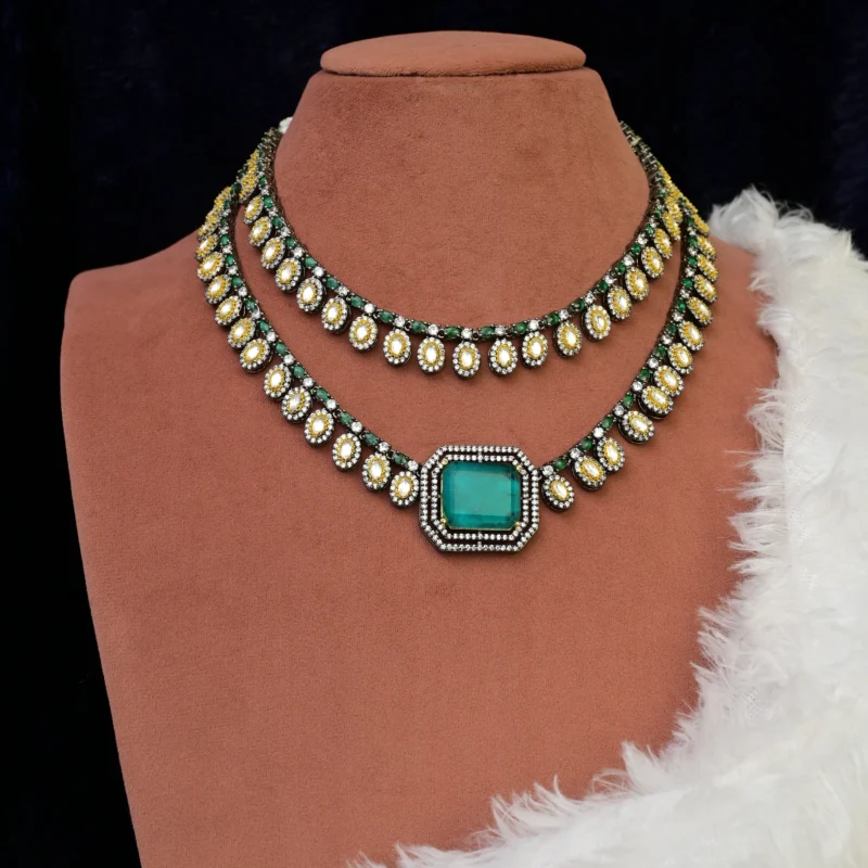 Emerald and Diamond Double-Strand Necklace - Image 3