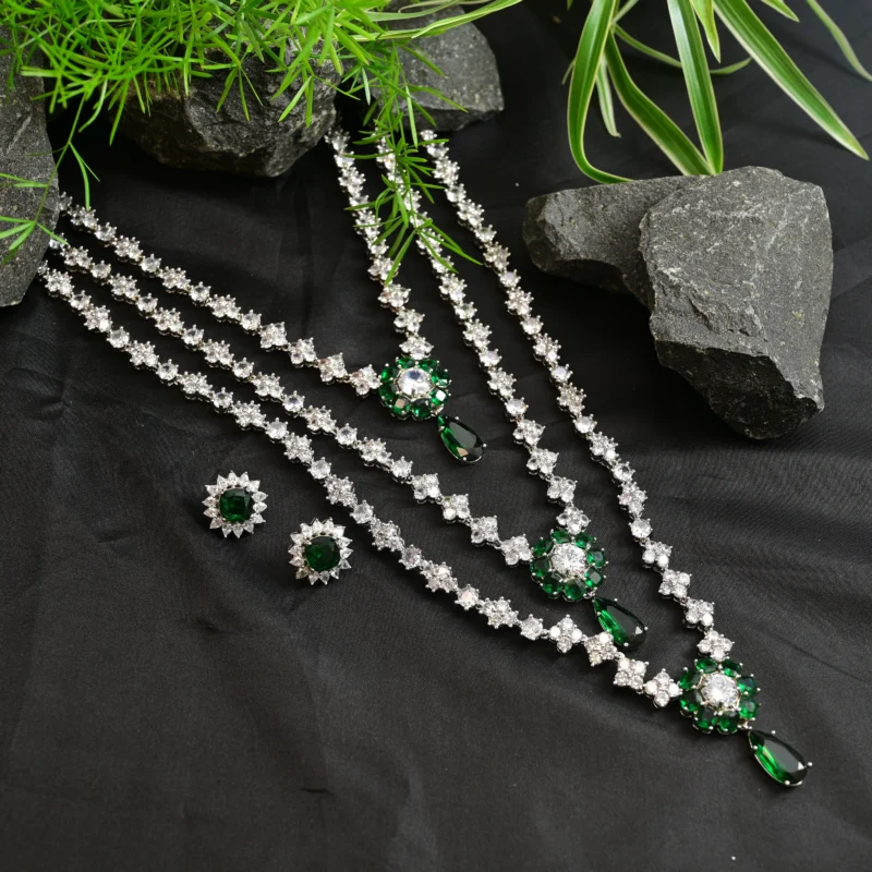 Diamond and Emerald Multi-Layer Necklace - Image 2