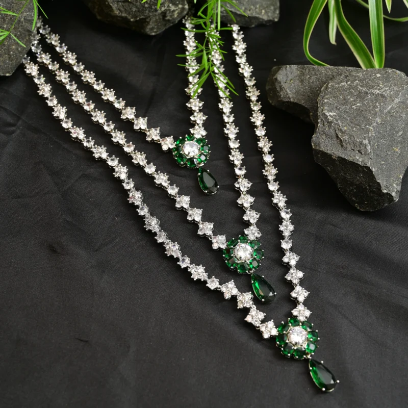 Diamond and Emerald Multi-Layer Necklace - Image 3