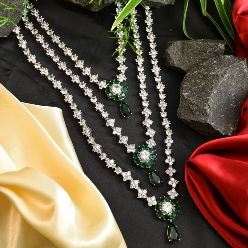 Diamond and Emerald Multi-Layer Necklace - Image 4
