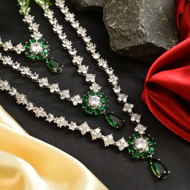 Diamond and Emerald Multi-Layer Necklace - Image 5