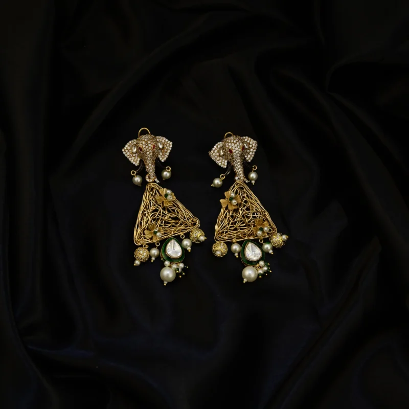 Elephant Motif Gold Necklace with Pearls and Gemstones - Image 3