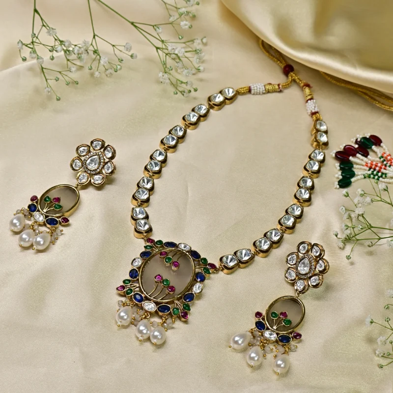 Kundan Necklace with Pearl Drops