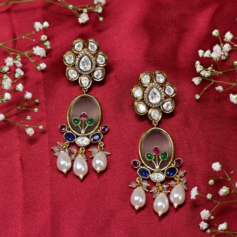 Kundan Necklace with Pearl Drops - Image 6