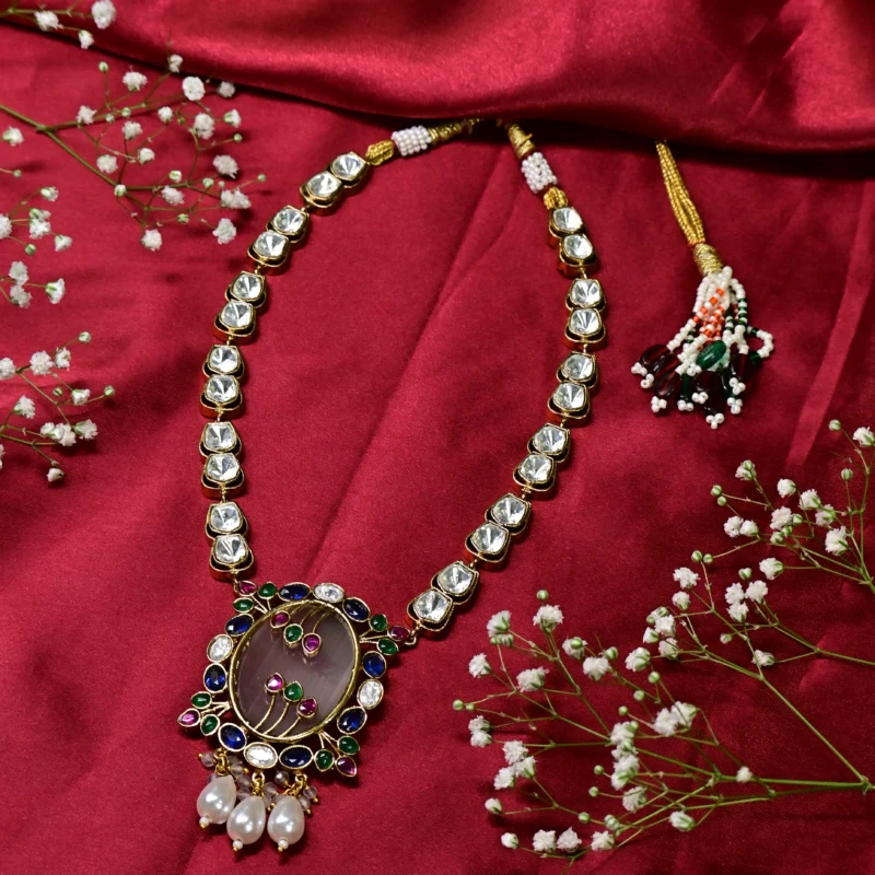 Kundan Necklace with Pearl Drops - Image 5
