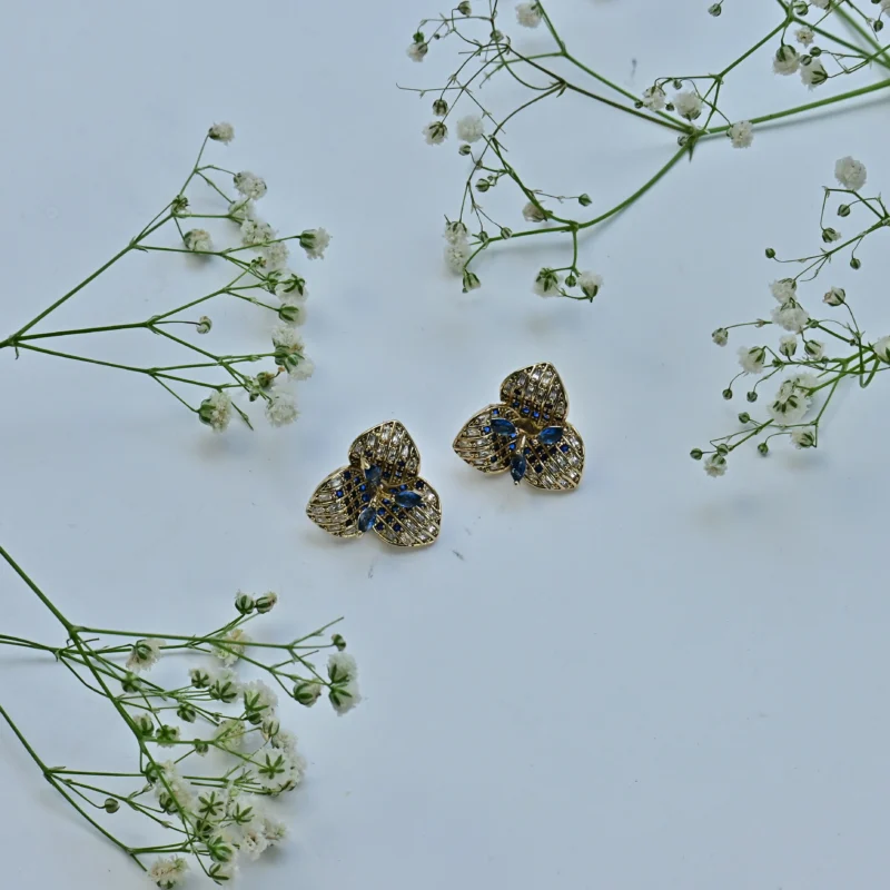 Blue Sapphire and Diamond Flower Necklace with Butterfly Pendant - Image 4