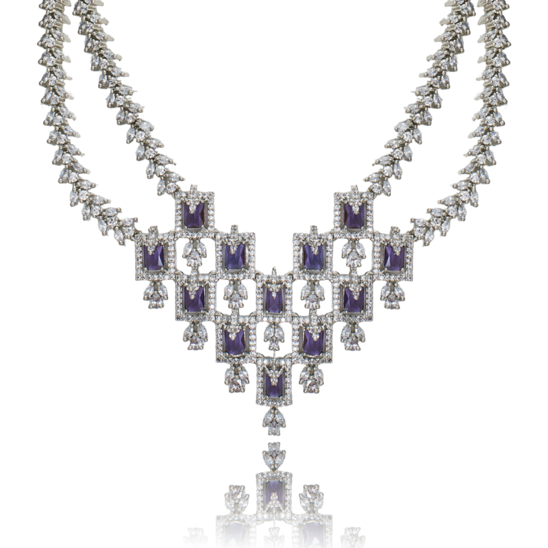 Purple Amethyst and Diamond V-Shaped Necklace - Image 4