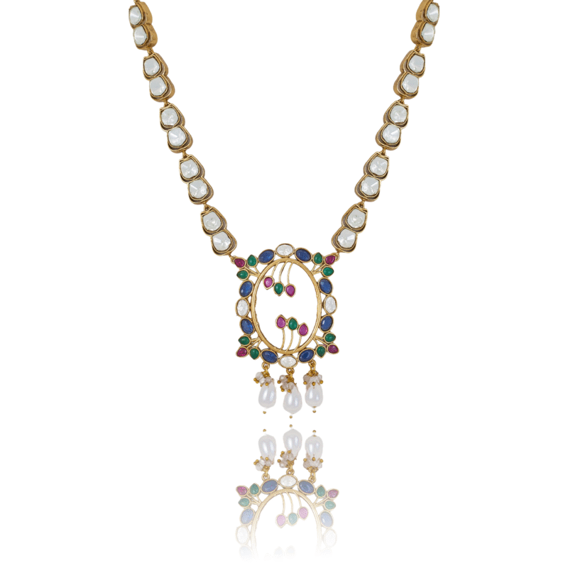 Kundan Necklace with Pearl Drops - Image 7