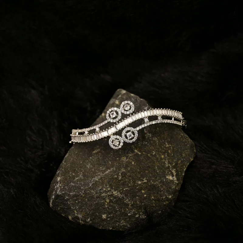 Rhodium Plated Crystal Spiral Kada Bracelet - Image 5