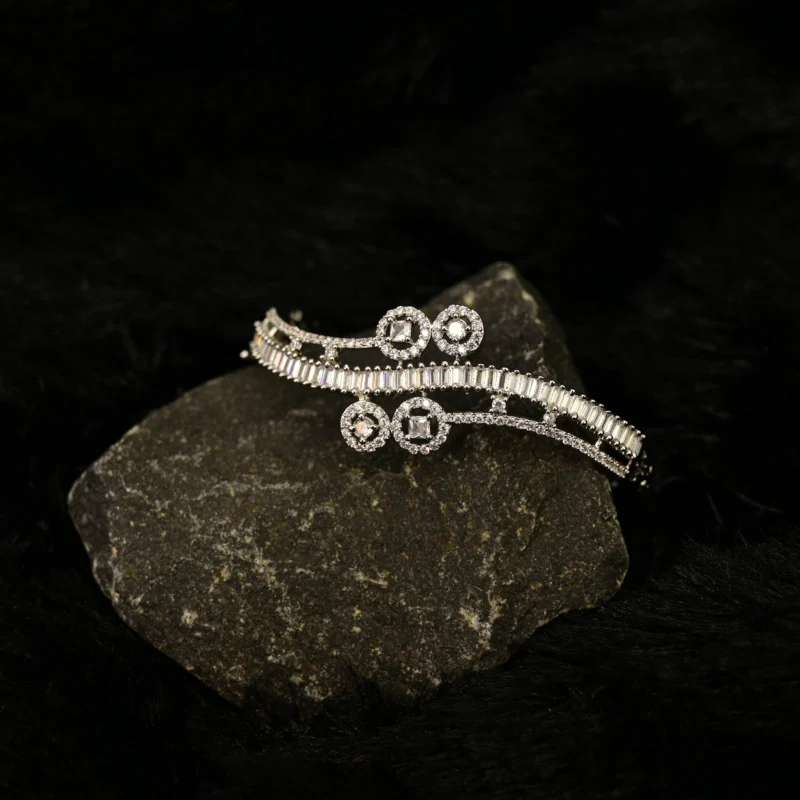 Rhodium Plated Crystal Spiral Kada Bracelet - Image 4
