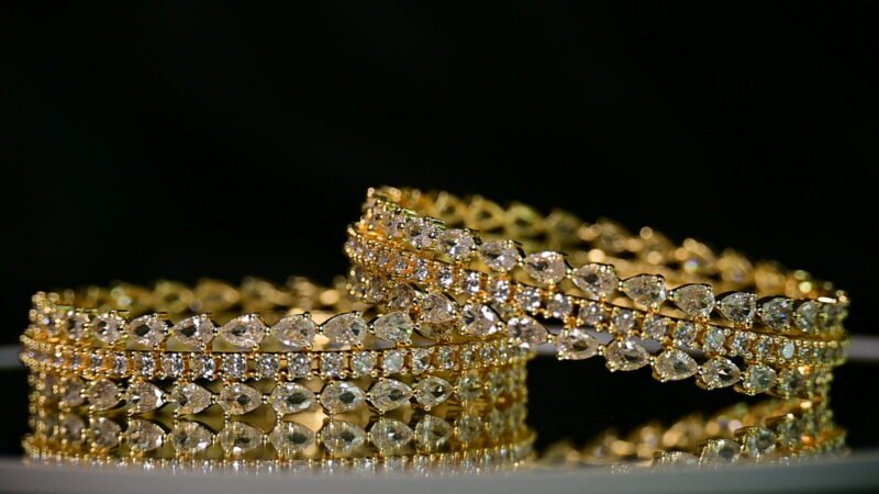 Gold Plated Zirconia Leaf Bangles - Image 4
