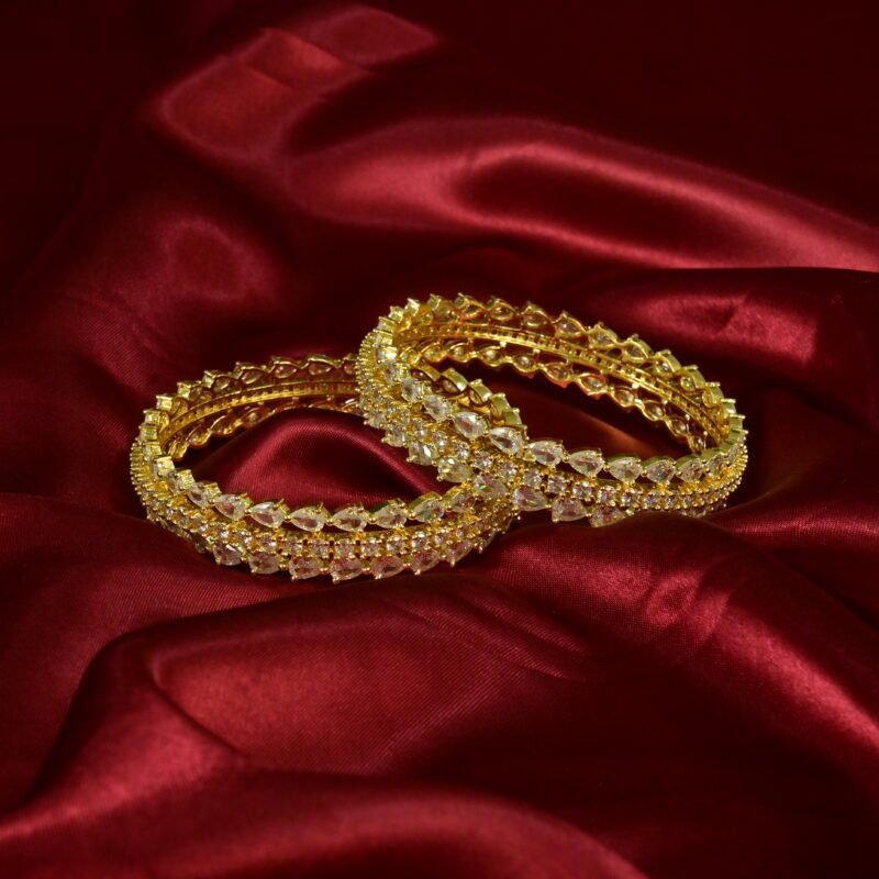 Gold Plated Zirconia Leaf Bangles