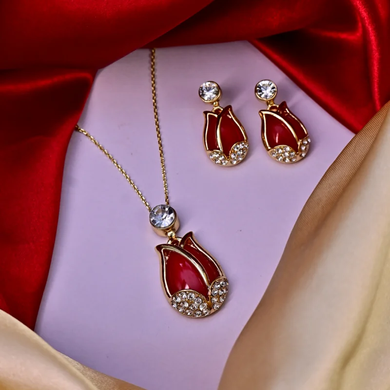 Ruby Blossom Crystal Pendant Set - Image 4