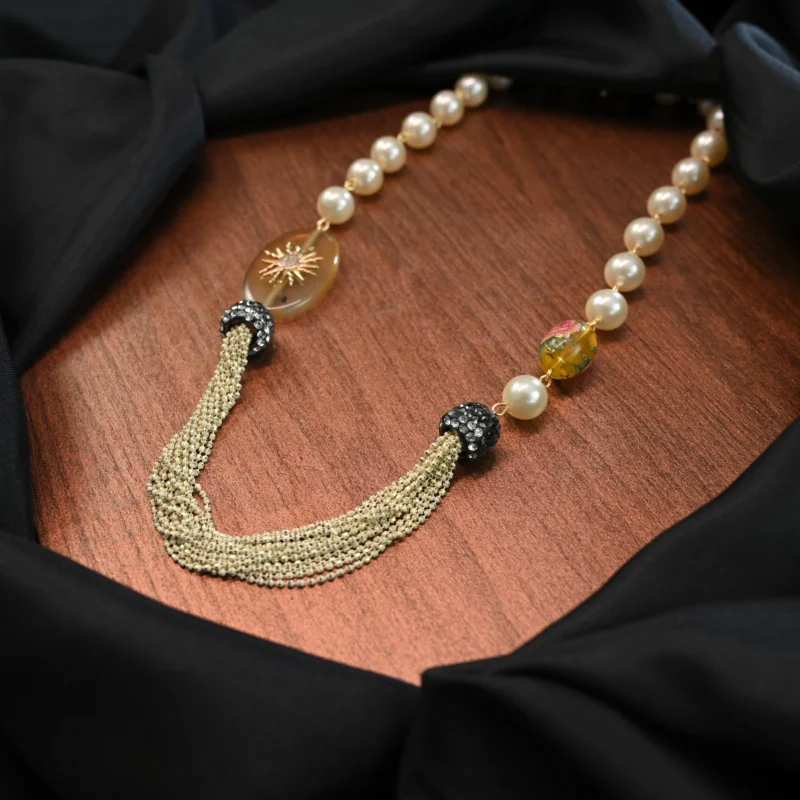 Vintage Pearl Tassel Statement Necklace - Image 3