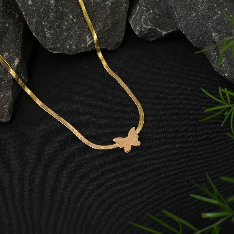 Golden Butterfly Charm Necklace Set - Image 2