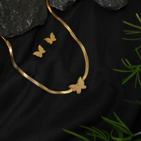 Golden Butterfly Charm Necklace Set