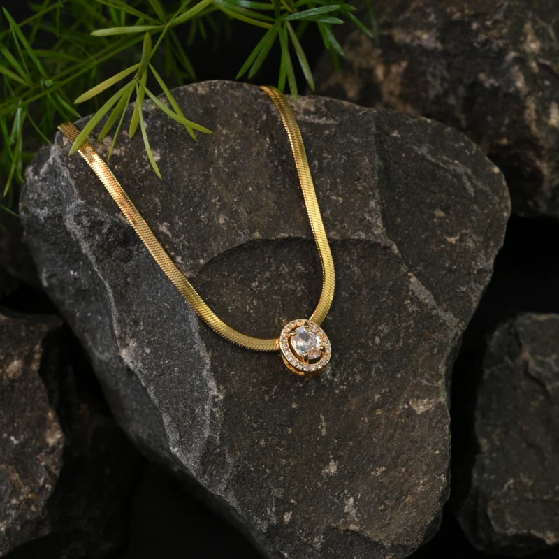 Elysian Oval Solitaire Gold Necklace - Image 2