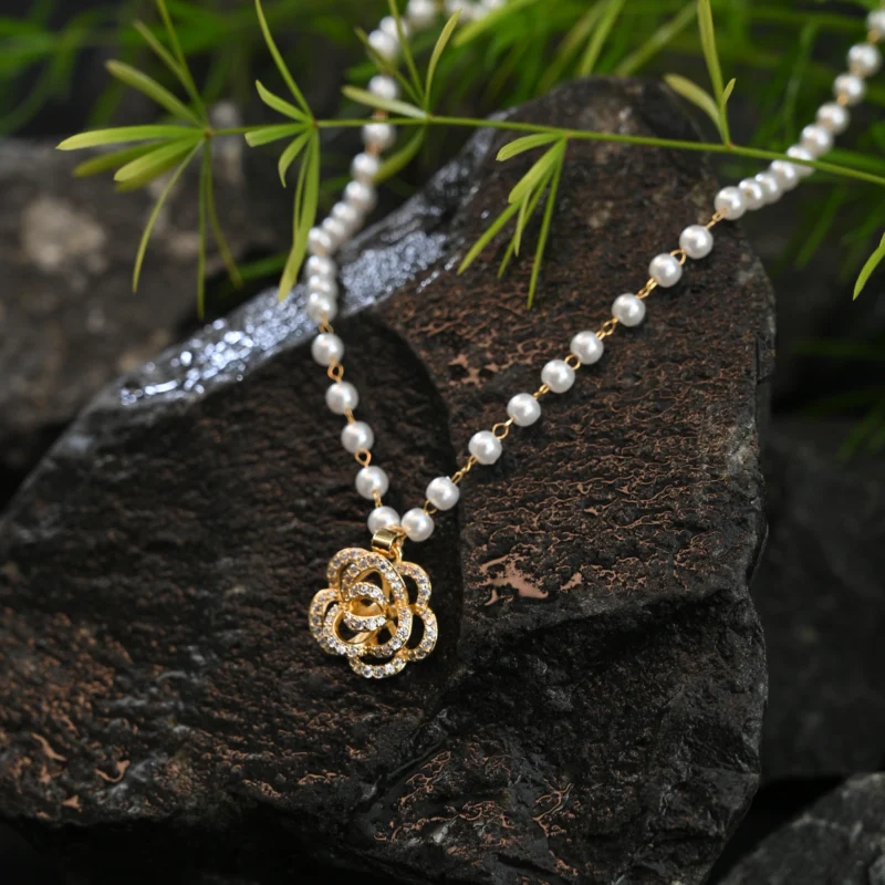 Pearl Bloom Rose Gold Necklace Set - Image 4