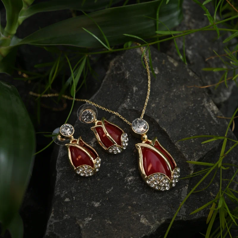 Ruby Blossom Crystal Pendant Set - Image 2