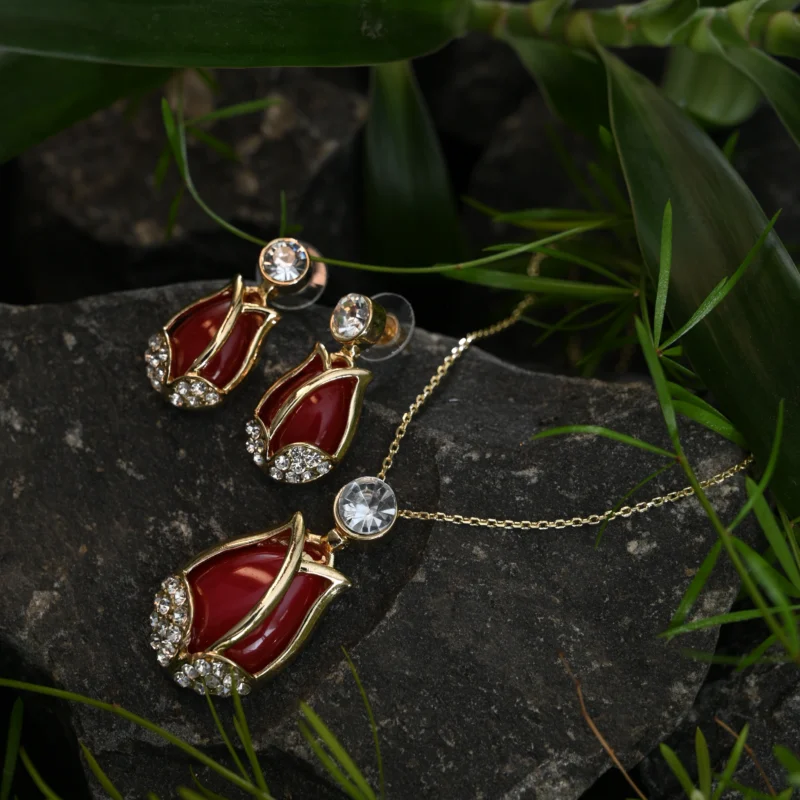 Ruby Blossom Crystal Pendant Set - Image 3