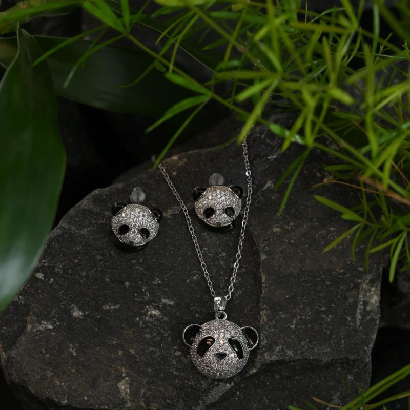 Glittering Panda Charm Pendant Set