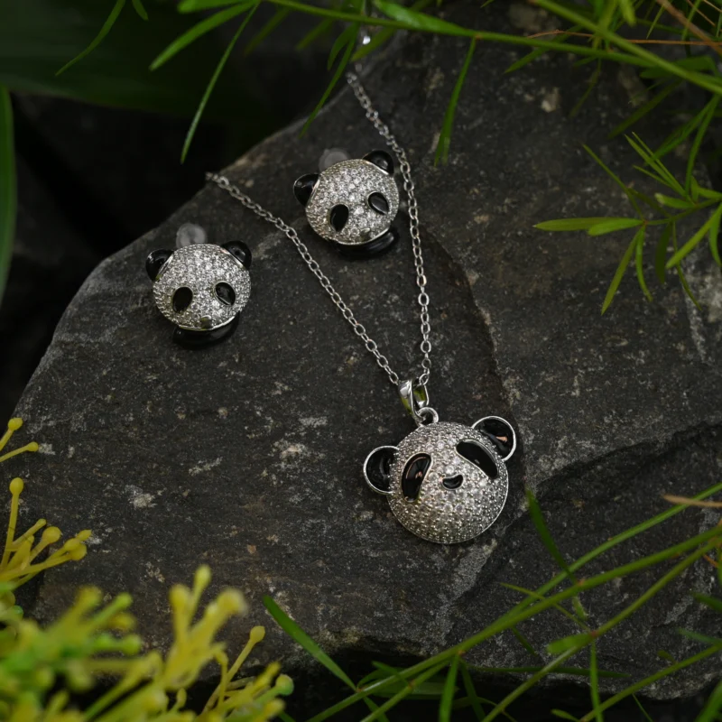 Glittering Panda Charm Pendant Set - Image 2
