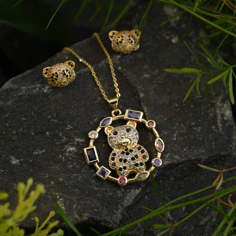 Gemstone Teddy Delight Pendant Set