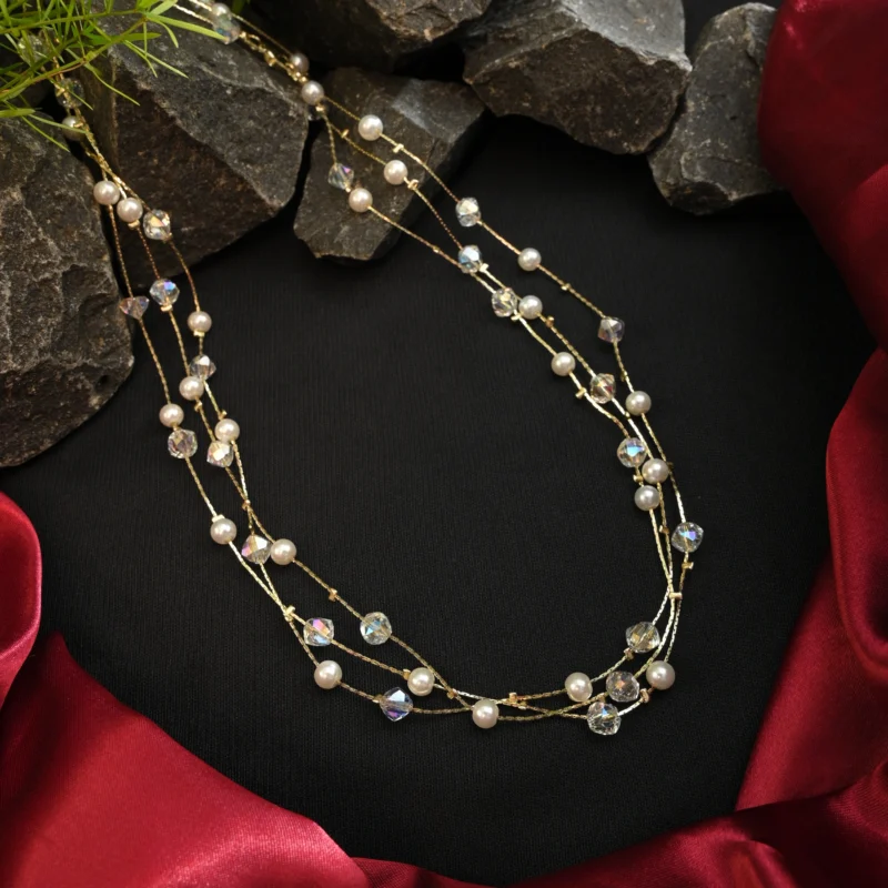 Crystal Glow Layered Pearl Necklace