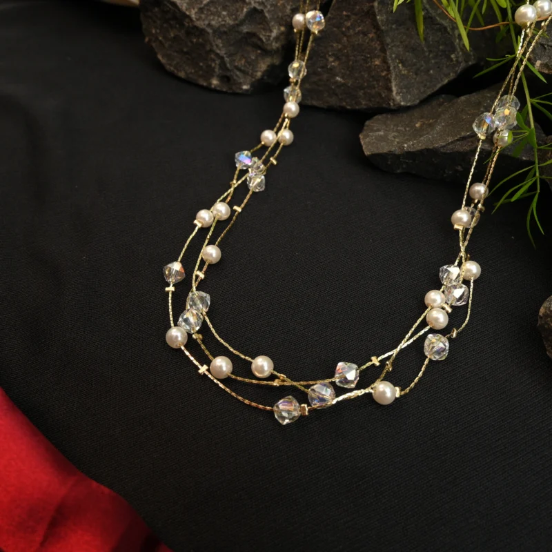 Crystal Glow Layered Pearl Necklace - Image 4