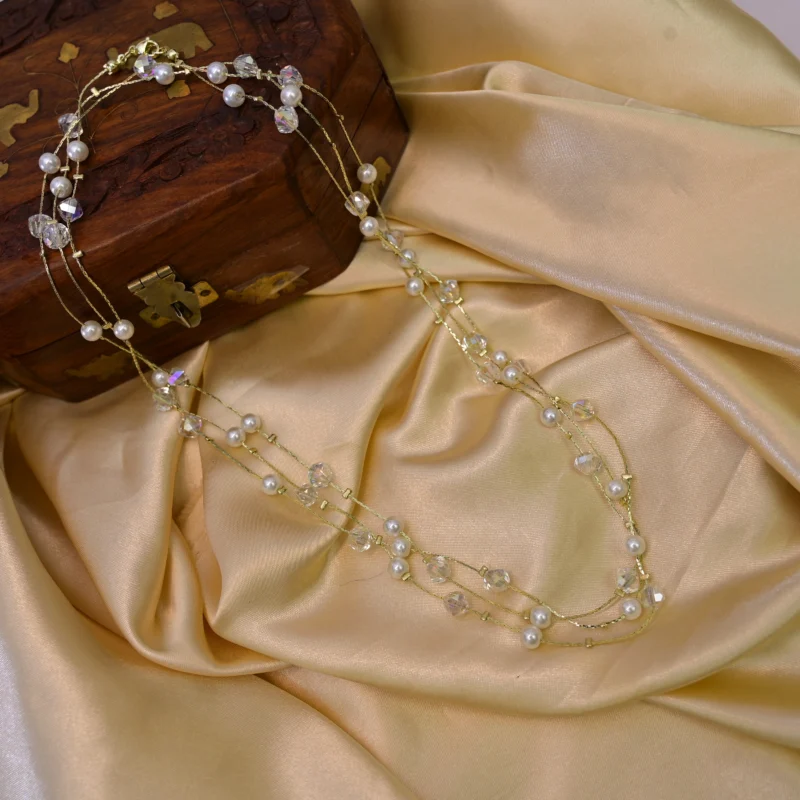 Crystal Glow Layered Pearl Necklace - Image 3