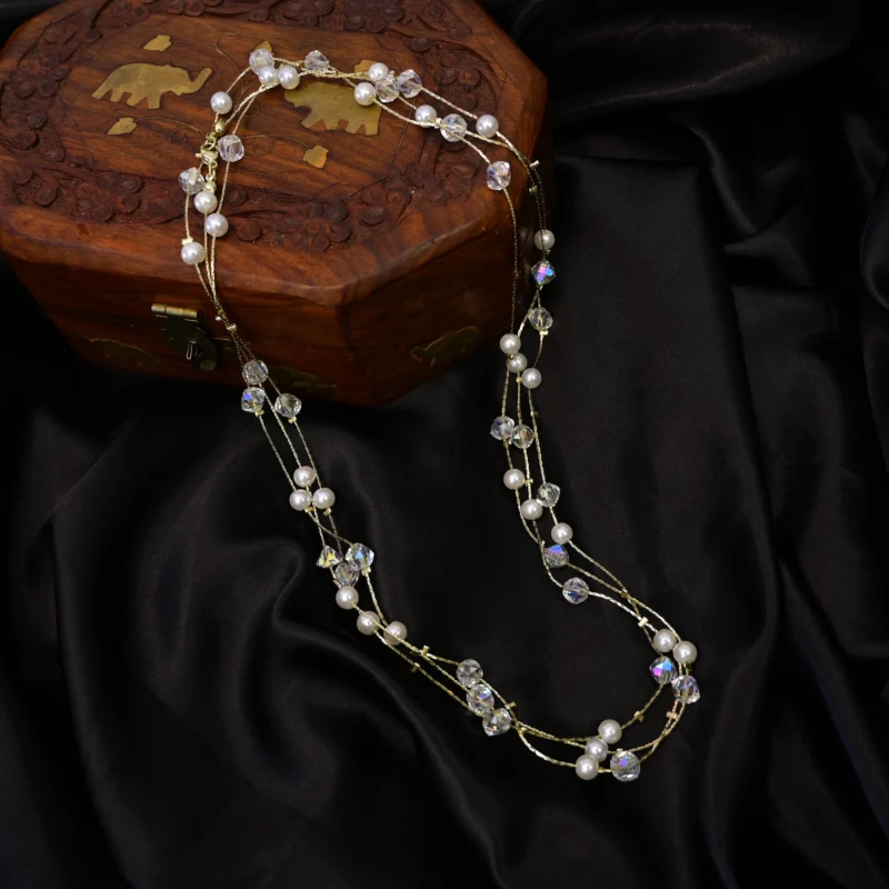 Crystal Glow Layered Pearl Necklace - Image 2