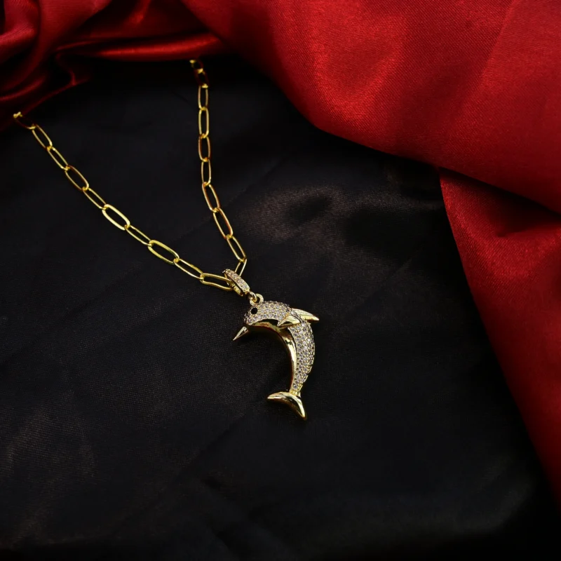 Elegant Dolphin Pendant in Gold with Crystal Accents