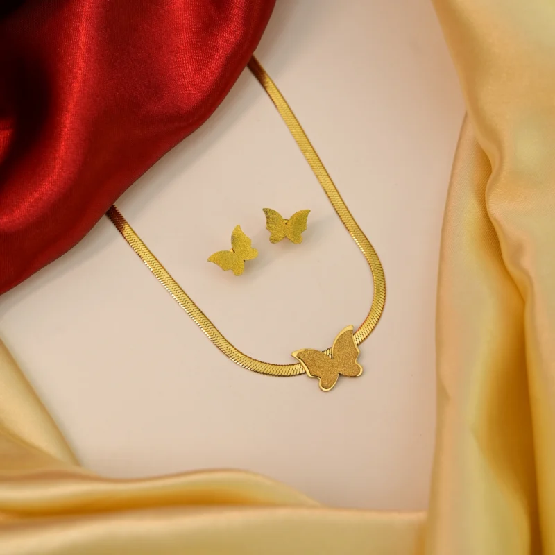 Golden Butterfly Charm Necklace Set - Image 6