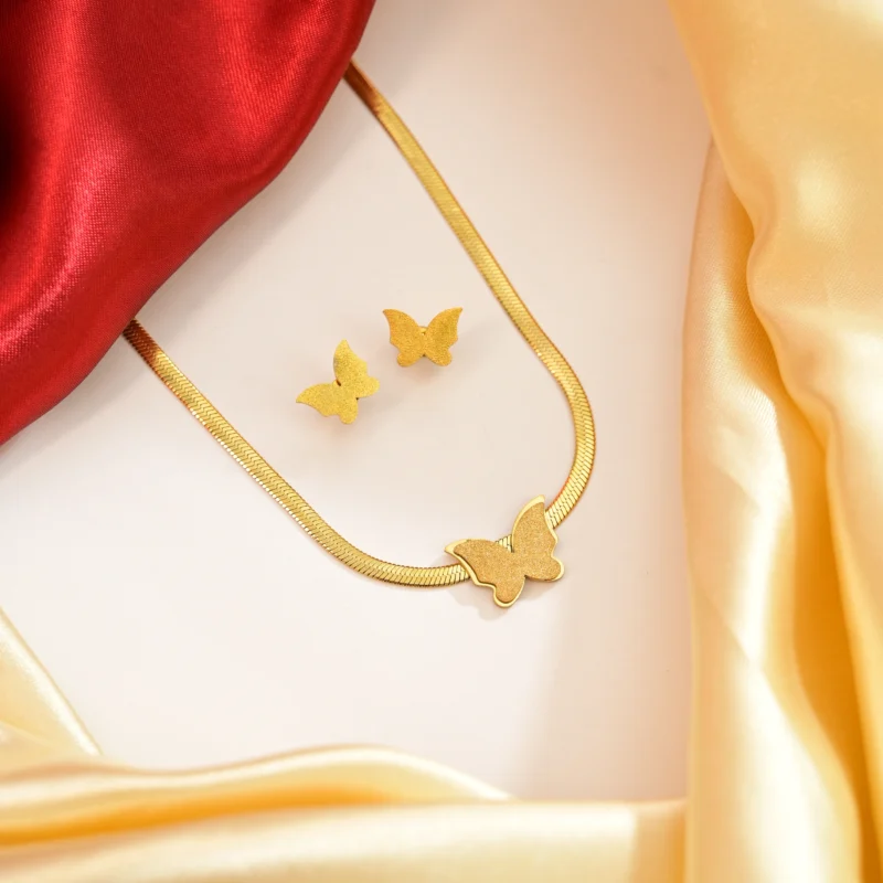 Golden Butterfly Charm Necklace Set - Image 7