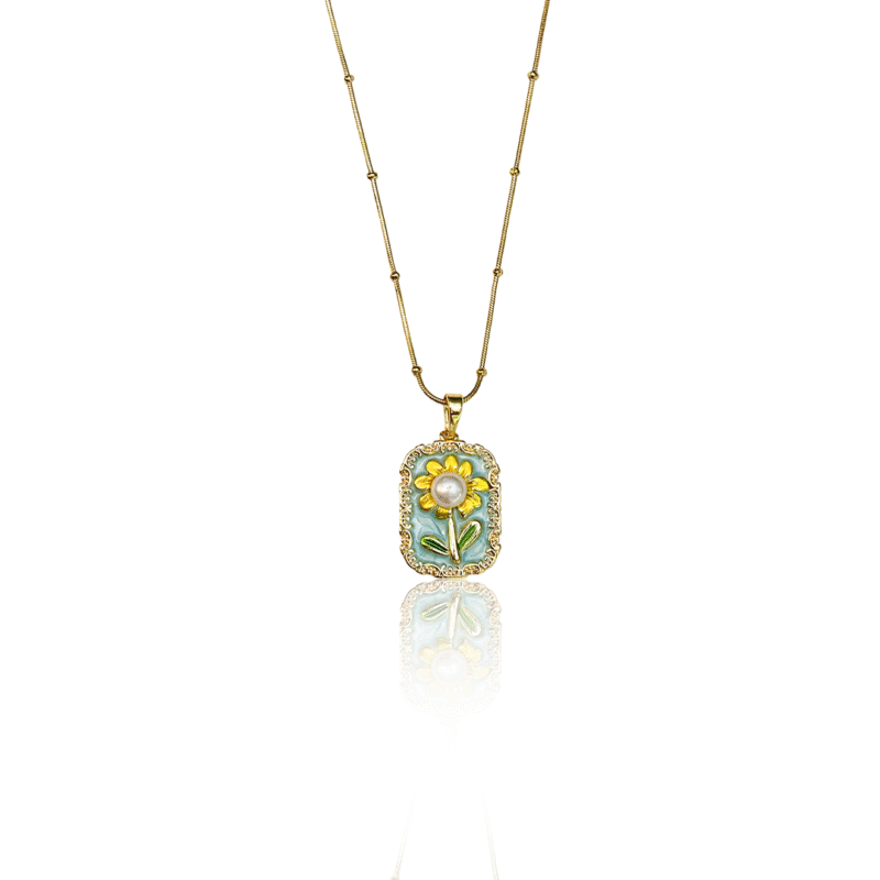 Vintage Floral Pearl Pendant with Enamel Detailing - Image 6